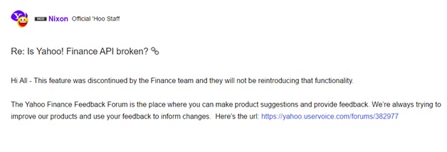 Yahoo finance iCharts API Discontinued